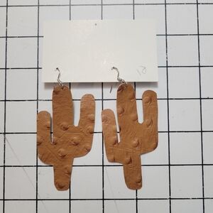 Cactus Shaped Tan Leather Earrings